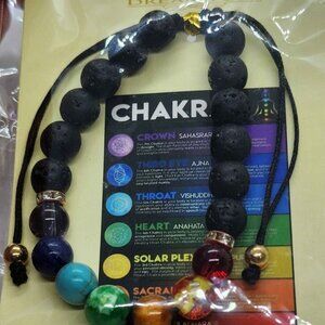Brand New   The Seven Chakras with Black  Beaded Bracelet